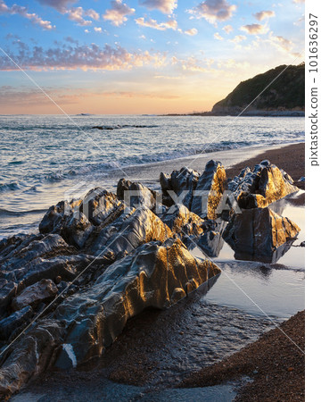 Sunrise ocean view from beach (Bay of Biscay). 101636297