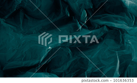 Wrinkled texture. Distressed film. Aged overlay. Creased noise on dark teal blue crumpled uneven paper structure illustration abstract banner. 101636353