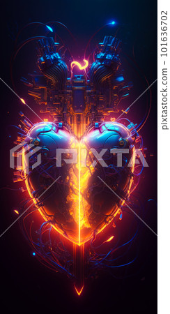 An abstract image of heart with glowing lights. Generative AI 101636702
