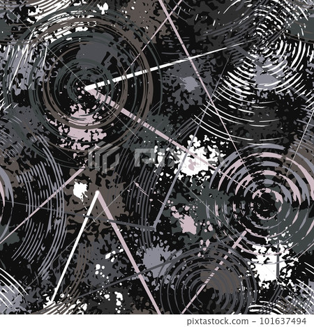 Abstract gray camouflage pattern with splattered paint, paint brush strokes, circles, concentric circular shapes like target. For apparel, fabric, textile, sport goods Grunge texture Abstract gray camouflage pattern with splattered paint, paint brush strokes, circles, concentric circular shapes like target. For apparel, fabric, textile, sport goods Grunge texture 101637494