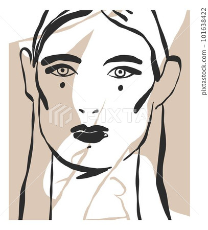 Hand drawn vector abstract graphic line simple,contemporary wall art print with female portrait contemporary minimalism style.Fashion feminine concept design for wall decor,print,poster,background. 101638422