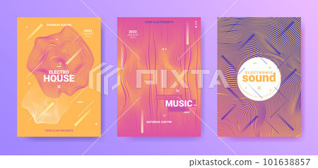 Electro Music Flyers Set. Techno Party Poster. Gradient Wave Circle. 101638857
