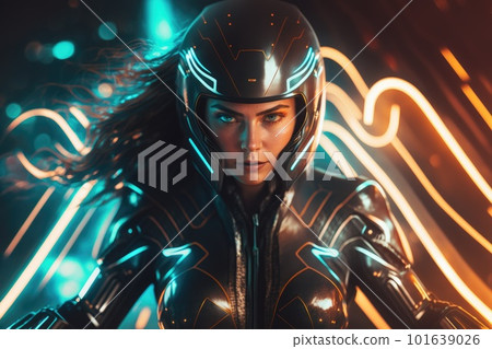 A girl in a futuristic neon costume 101639026