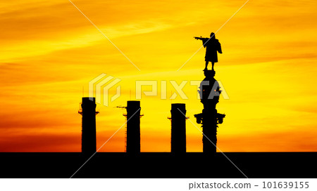 Christopher Columbus statue is one of the iconic images of Barcelona. Suitable for Columbus day Christopher Columbus statue is one of the iconic images of Barcelona. Suitable for Columbus day 101639155