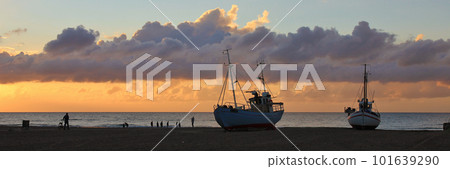 Fishing boats at sunset. Slettestrand. Fishing boats at sunset. Slettestrand. 101639290