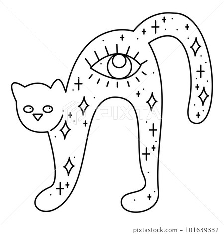 Silhouette of a cute esoteric cat with an all-seeing eye and stars. Doodle vector illustration. Silhouette of a cute esoteric cat with an all-seeing eye and stars. Doodle vector illustration. 101639332