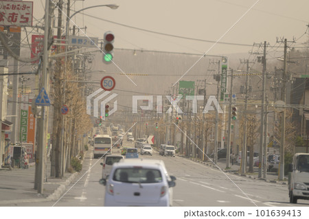 Road covered with yellow sand Road covered with yellow sand 101639413