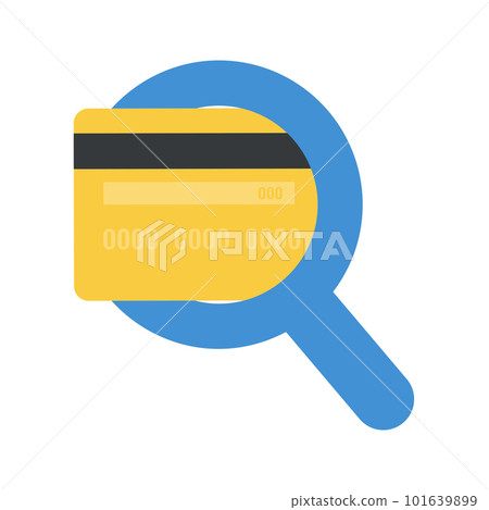 Credit card checking with magnifying glass. Concept of banking risk detection or check falsification. Vector flat illustration 101639899