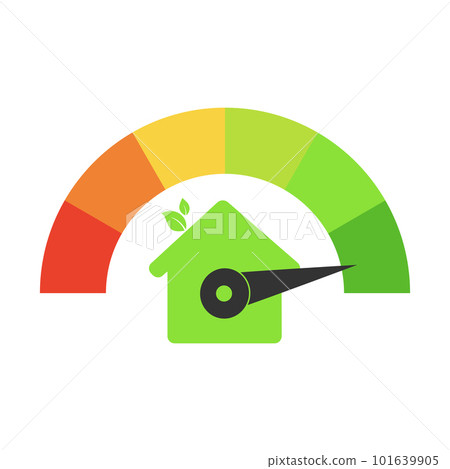 Vector icons of energy efficiency at home. Certificate of energy efficiency. Energy consumption estimation graph. Vector illustration Vector icons of energy efficiency at home. Certificate of energy efficiency. Energy consumption estimation graph. Vector illustration 101639905