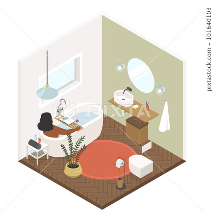Bathroom for relaxation - modern vector colorful isometric illustration 101640103