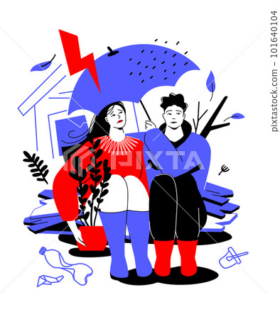Aftermath of hurricane - colorful flat design style illustration 101640104
