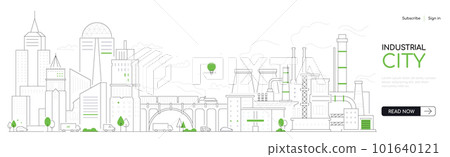 Industrial city - modern thin line design style vector banner 101640121