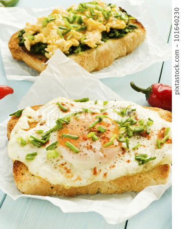 Egg toasts breakfast Egg toasts breakfast 101640230
