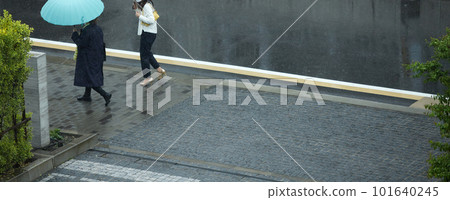 Two women walking in the city on a rainy day Two women walking in the city on a rainy day 101640245