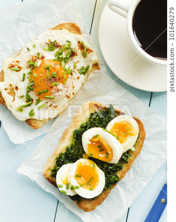 Egg toasts breakfast Egg toasts breakfast 101640279