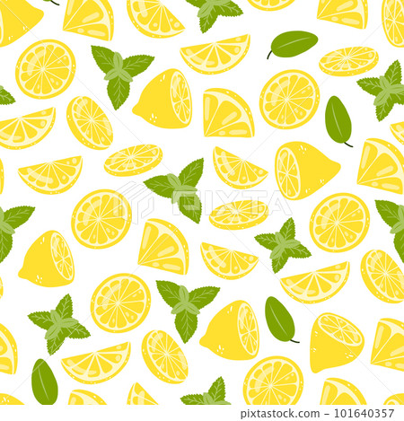 Seamless pattern with lemons and mint. Vector background with hand drawn citrus fruits for wrapping paper, textile, print, card 101640357