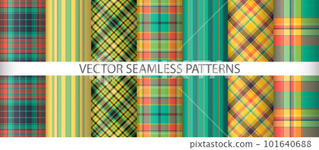 Set textile check seamless. Tartan vector background. Fabric pattern plaid texture. Set textile check seamless. Tartan vector background. Fabric pattern plaid texture. 101640688