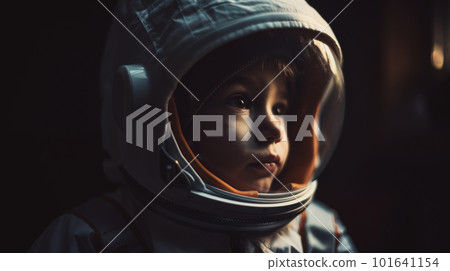 Little kid wearing spacesuit. Cosmonaut concept. Ai generated. 101641154
