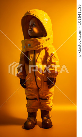 Little kid wearing spacesuit. Cosmonaut concept. Ai generated. Little kid wearing spacesuit. Cosmonaut concept. Ai generated. 101641159