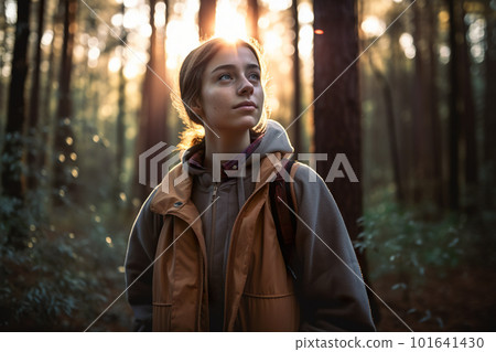 A woman standing in the middle of a forest. AI generative image A woman standing in the middle of a forest. AI generative image 101641430