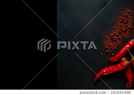 A couple of red peppers sitting on top of a table. AI generative image . A lot of copy space. A couple of red peppers sitting on top of a table. AI generative image . A lot of copy space. 101641496