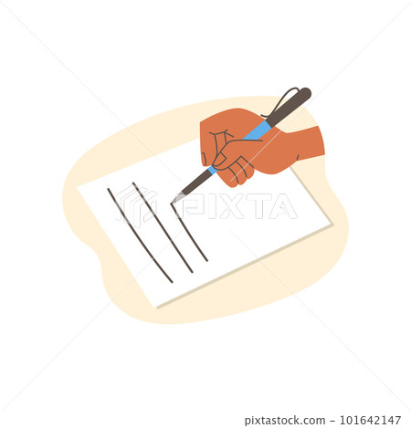 Human hand holding pen above paper flat style, vector illustration Human hand holding pen above paper flat style, vector illustration 101642147