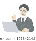 A middle-aged man wearing a suit operating a personal computer 101642148