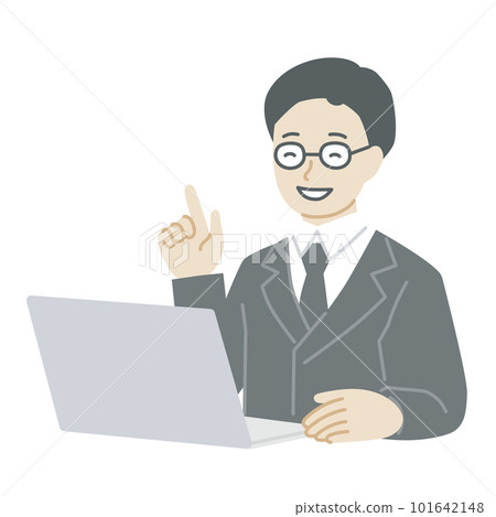 一個穿西裝的中年男子正在操作個人電腦 一個穿西裝的中年男子正在操作個人電腦 101642148