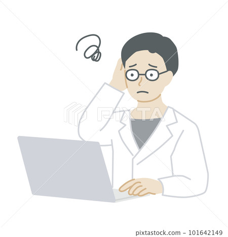 一個穿白大褂的人擔心操作個人電腦 101642149