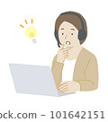A woman glancing in front of a personal computer 101642151