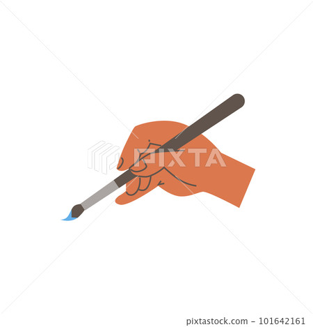 Human hand holding drawing art brush flat cartoon vector illustration isolated. Human hand holding drawing art brush flat cartoon vector illustration isolated. 101642161