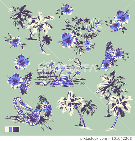 A collection of eps materials that can be used for cute aloha shirts, 101642208