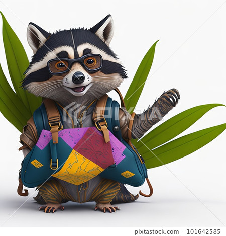 A raccoon wearing a backpack ready for an adventure. Generative AI. A raccoon wearing a backpack ready for an adventure. Generative AI. 101642585
