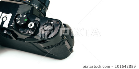 Vintage film camera with dial shutter control ring and shutter release included film rewind crank Vintage film camera with dial shutter control ring and shutter release included film rewind crank 101642889