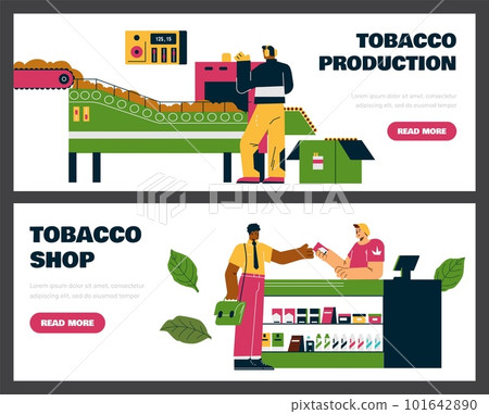 Tobacco production and shop advertising web banners set, flat vector illustration. Tobacco production and shop advertising web banners set, flat vector illustration. 101642890