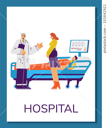Doctor giving consultation to relatives of patient, flat vector illustration. 101642921