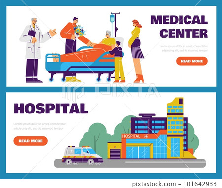 Hospital and medical center advertising web banners set, flat vector illustration. 101642933