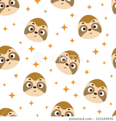 Cute little sloth head seamless childish pattern. Funny cartoon animal character for fabric, wrapping, textile, wallpaper, apparel. Vector illustration 101644656