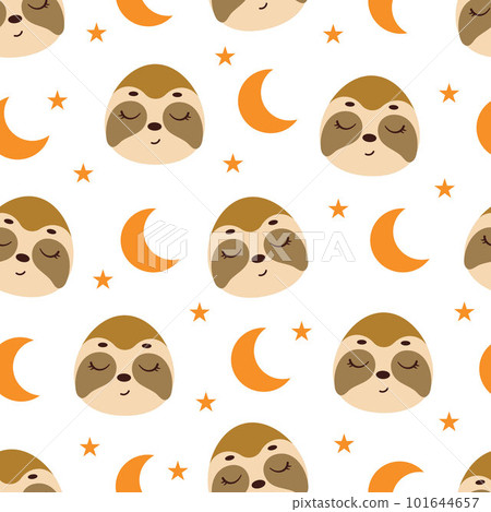 Cute little slipping sloth head seamless childish pattern. Funny cartoon animal character for fabric, wrapping, textile, wallpaper, apparel. Vector illustration 101644657