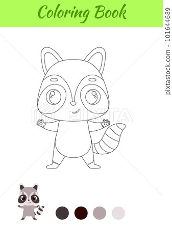 Coloring page happy raccoon. Coloring book for kids. Educational activity for preschool years kids and toddlers with cute animal. Vector stock illustration 101644689