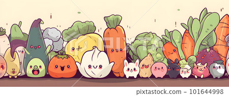 Vegetables and fruits cartoon characters banner 101644998