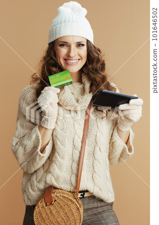 happy woman making online shopping on e-commerce website 101646502