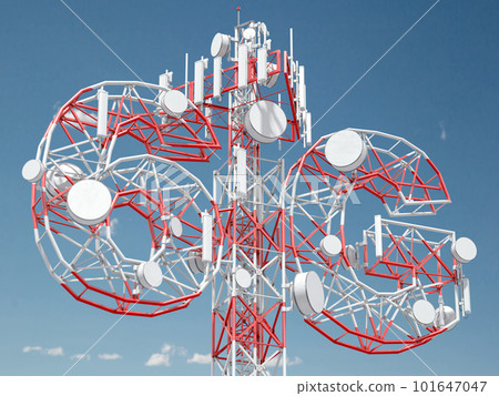 6G telecommunication tower. Antenna radio transmittors of cellular 6G. 101647047