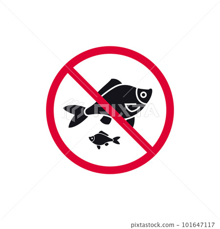 No fishing prohibited sign, forbidden modern round sticker, vector illustration 101647117