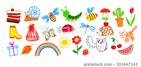 Felt pen childlike drawing illustration set 101647143