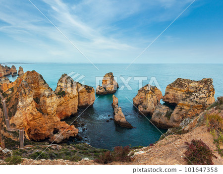 Evening Ponta da Piedade landscape (along coastline of Lagos town, Algarve, Portugal). 101647358