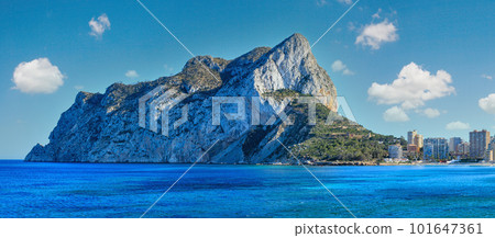 Calp town summer coastline at Costa Blanca (Valencia), Spain. People are unrecognizable. 101647361