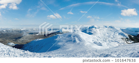 Morning winter mountain panorama (Carpathian, Ukraine). 101647638