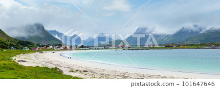 Ramberg beach summer cloudy view (Norway, Lofoten). 101647646