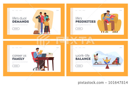 Struggle Between Career And Family Priorities Landing Page Template Set. Balance Scale With Working Man Character Struggle Between Career And Family Priorities Landing Page Template Set. Balance Scale With Working Man Character 101647814